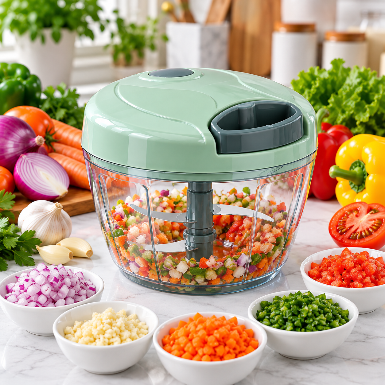 5 Blade Manual Food Chopper – Vegetable & Onion Chopper