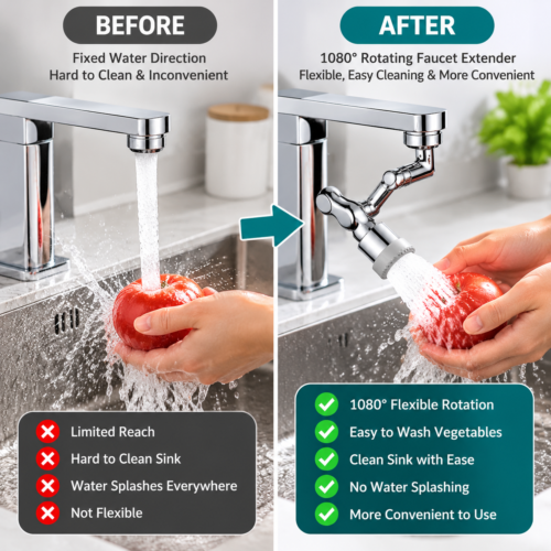 rotating faucet extender for easier kitchen sink cleaning