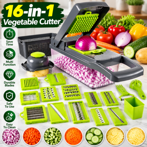 16-in-1 vegetable cutter for chopping slicing and grating
